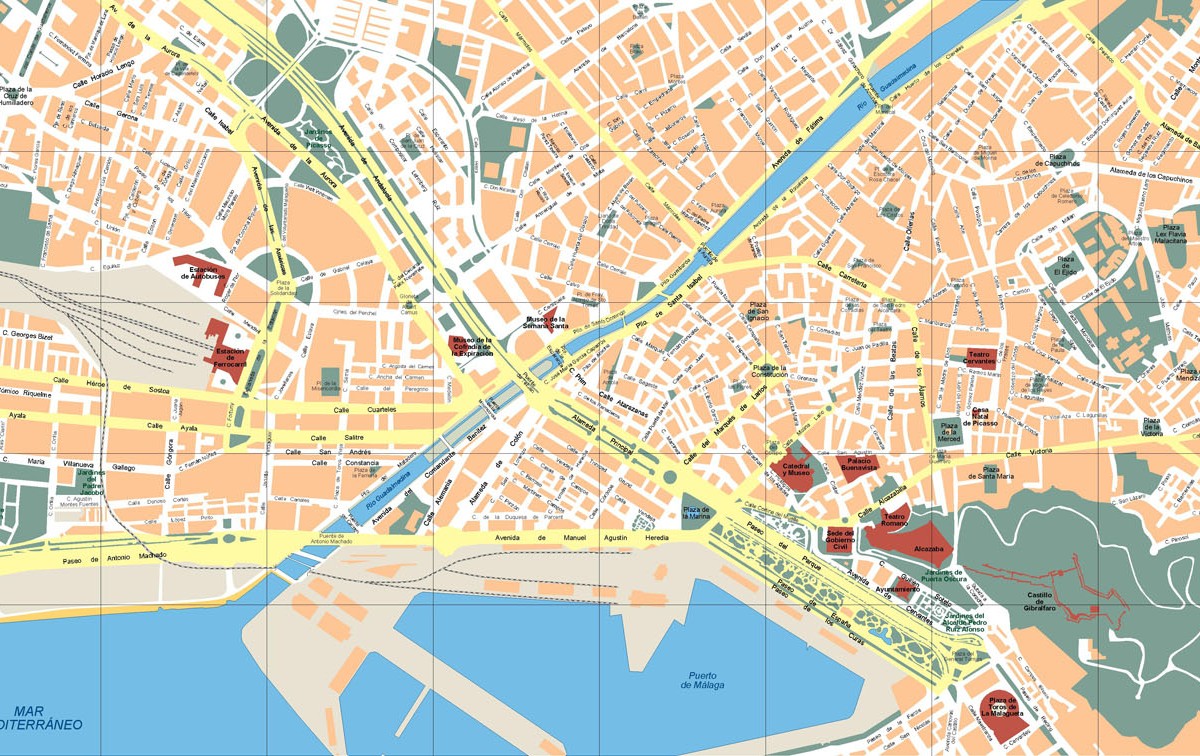 Malaga Vector Map | A vector eps maps designed by our cartographers