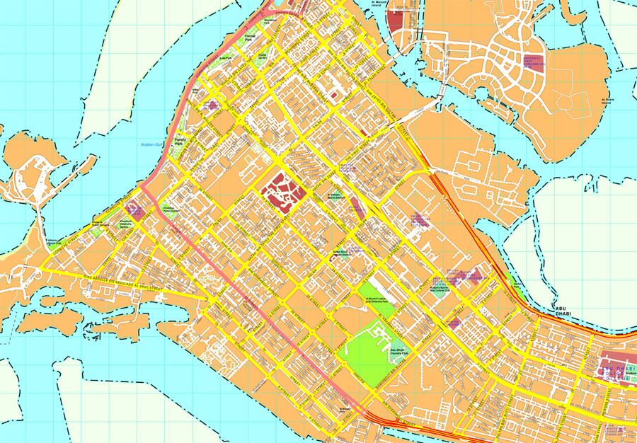 Abu Dhabi vector map. EPS Illustrator Vector Maps of Asia Cities. Eps