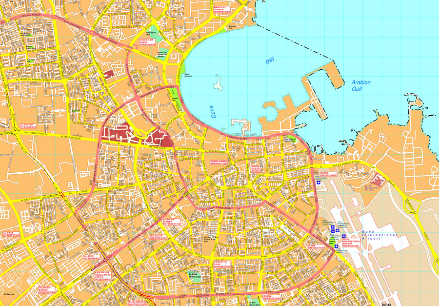 Doha Vector map. EPS Illustrator Vector Maps of Asia Cities. Eps