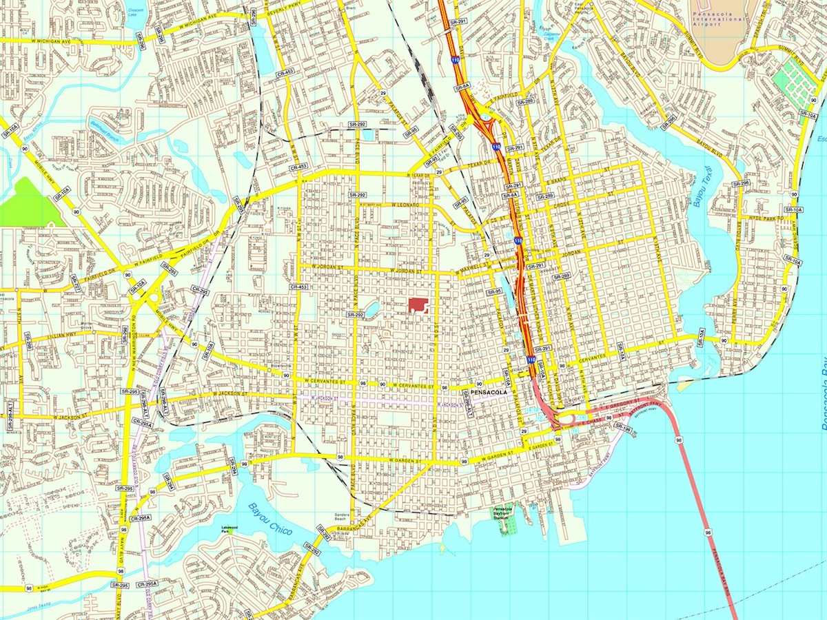 Pensacola map. Eps Illustrator Vector City Maps USA America. Eps