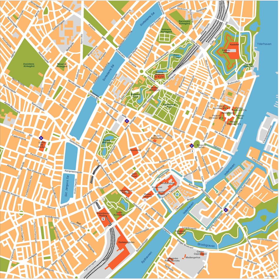City map Copenhagen Kobenhavn Denmark low