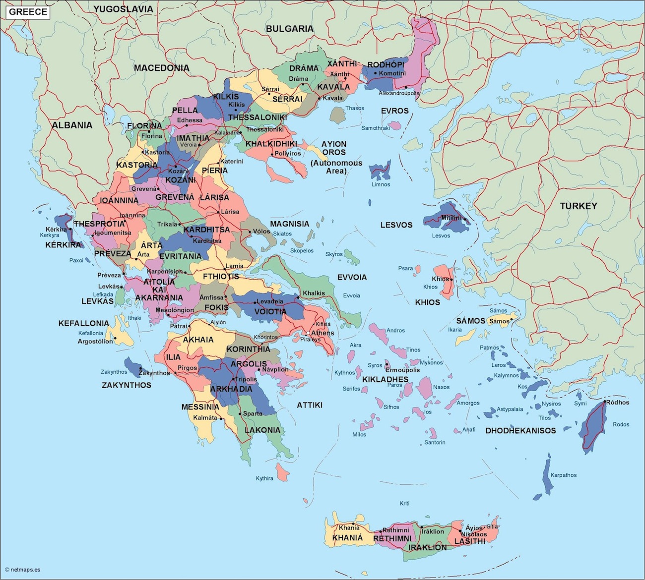 Regioni Della Grecia Mappa Hellas Regioni Della Mappa Europa Del Sud ...
