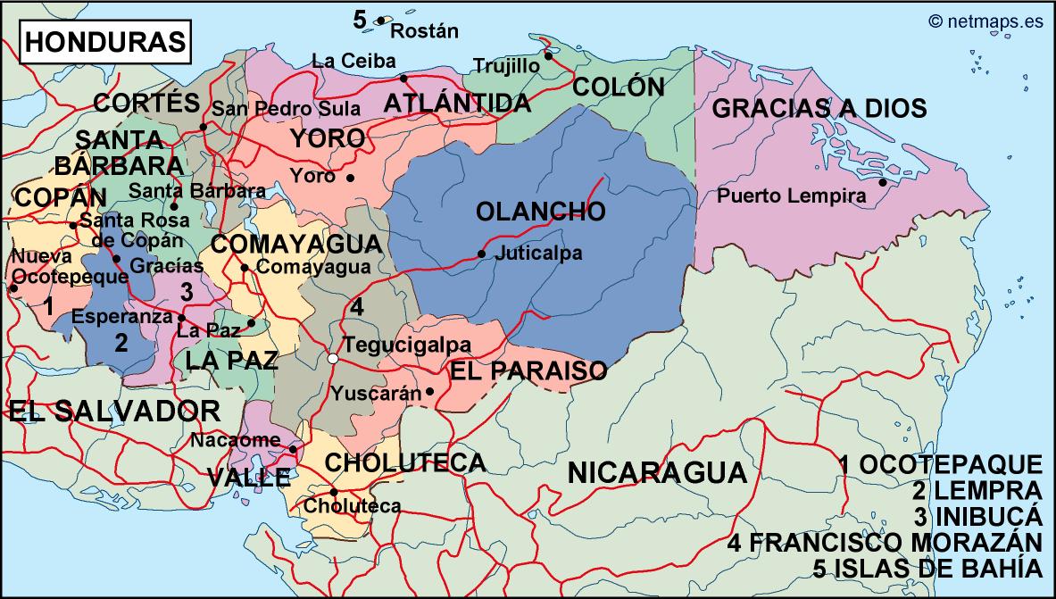 Honduras Political Map Eps Illustrator Map Vector World Maps