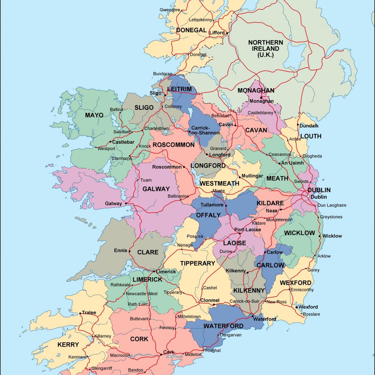 Ireland Political Map 1200x1200 