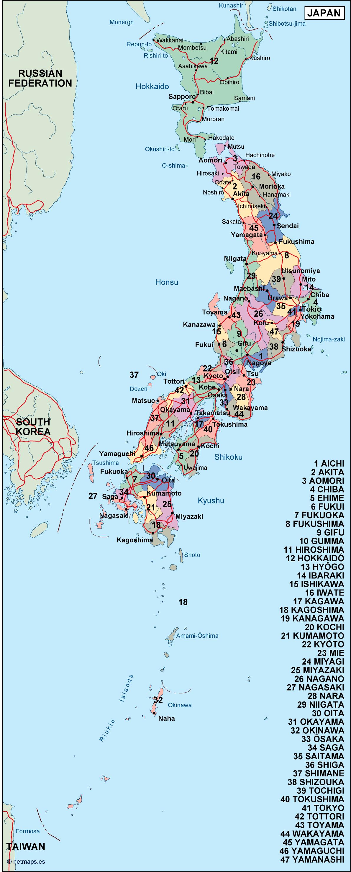 Japan Political Map Eps Illustrator Map Vector World Maps