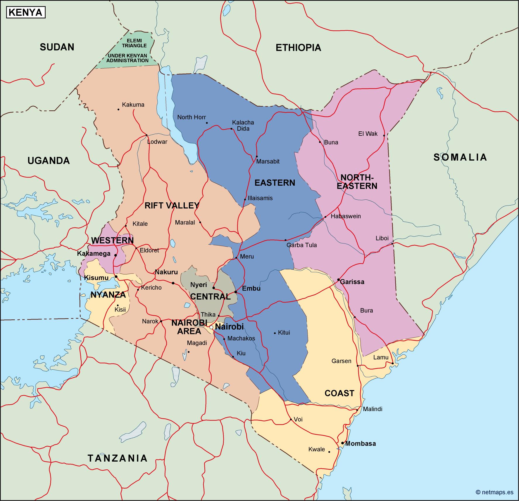 Political Map Of Kenya - Lenna Nicolle