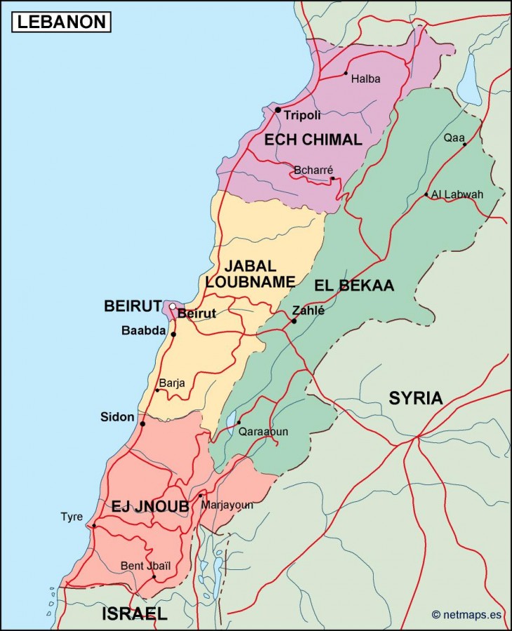 lebanon political map. Eps Illustrator Map | Vector World Maps