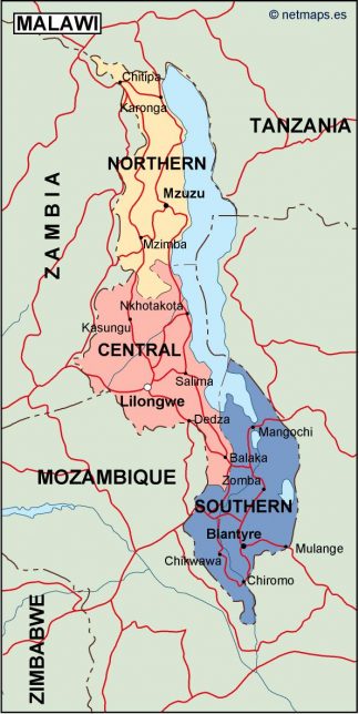 malawi political map
