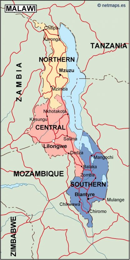malawi political map