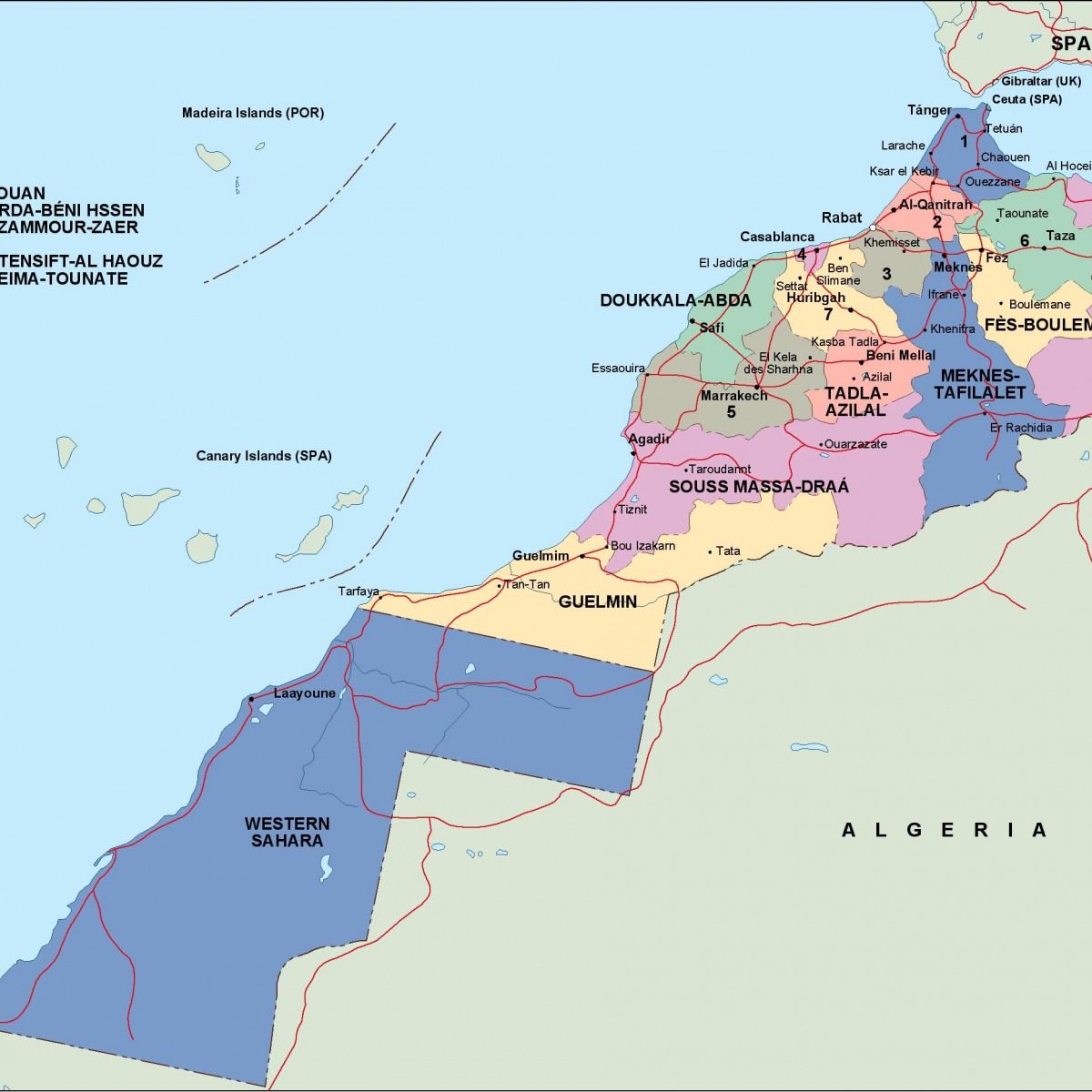 morocco political map. Vector Eps maps. Eps Illustrator Map | Vector