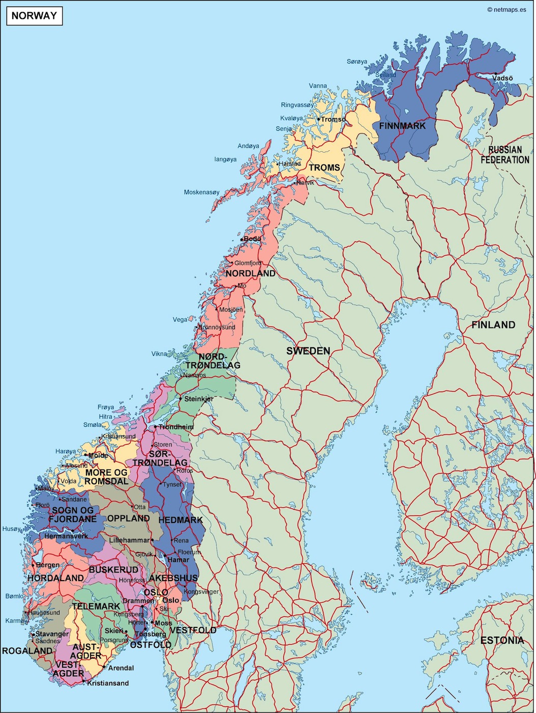 Norway Political Map Illustrator Vector Eps Maps Eps Illustrator Map Vector World Maps