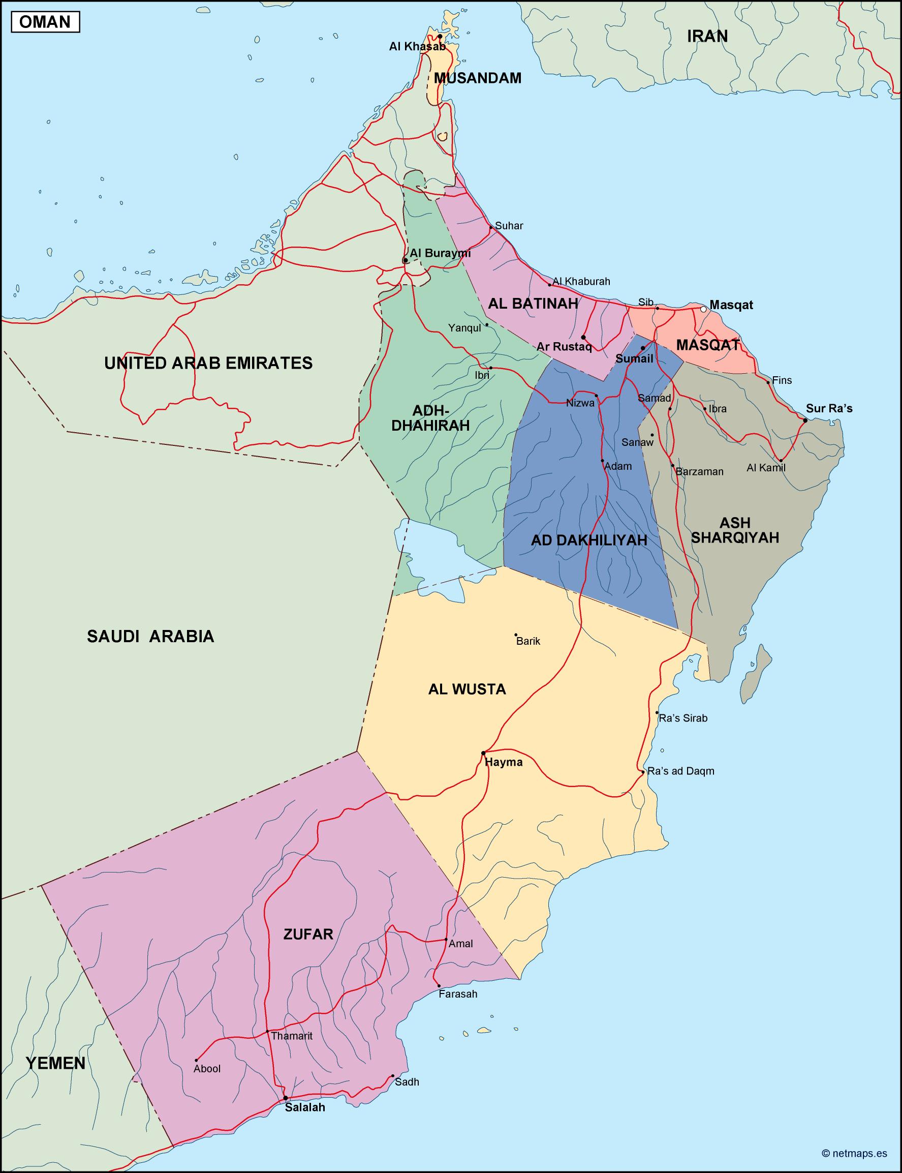 Oman Political Map Eps Illustrator Map Vector World Maps