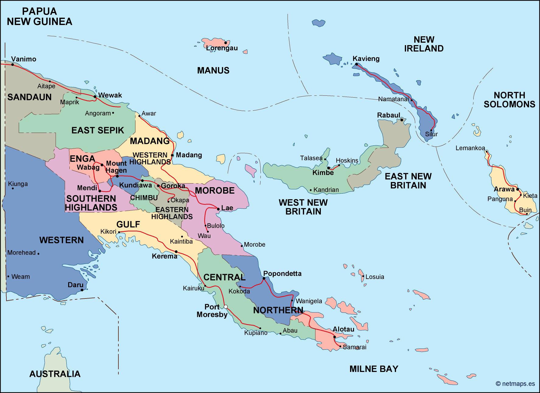 papua new guinea political map. Eps Illustrator Map