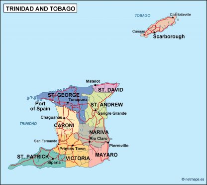 trinidad and tobago political map