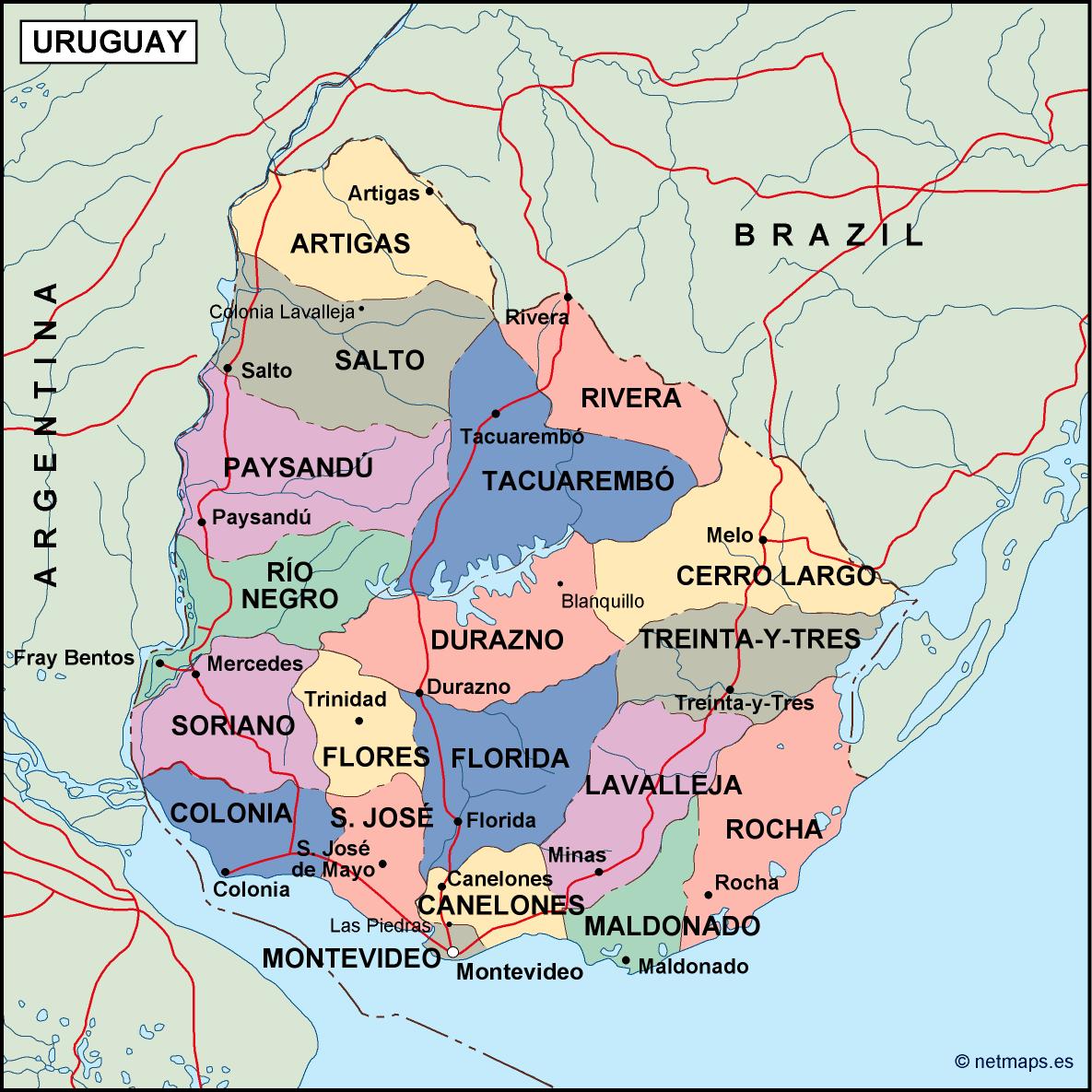 uruguay political map. Eps Illustrator Map | Vector World Maps