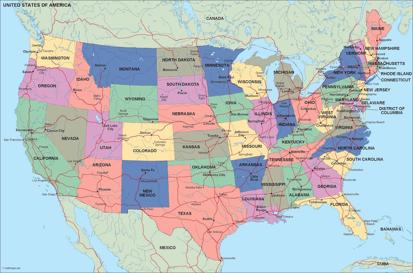 Detailed Political Map Of Usa
