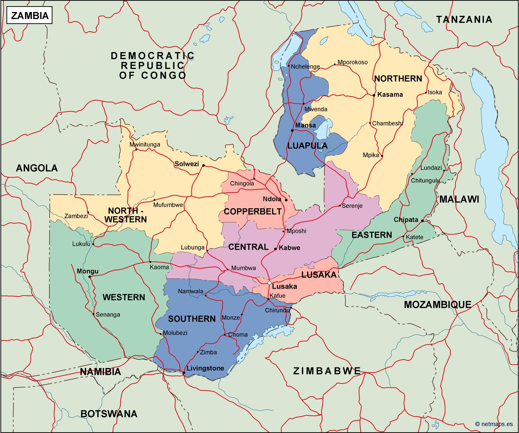 Detailed Political Map Of Zambia Ezilon Maps Images And Photos Finder ...