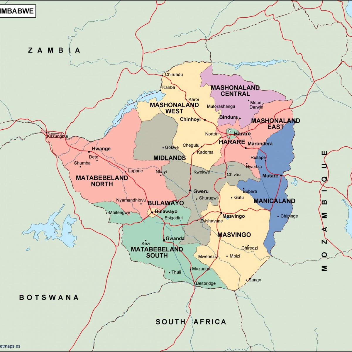 zimbabwe political map. Vector Eps maps. Eps Illustrator ...