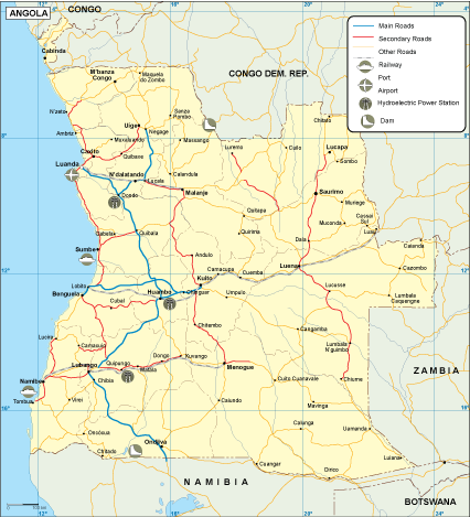 Angola transportation map