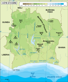 Cote Ivoire physical map