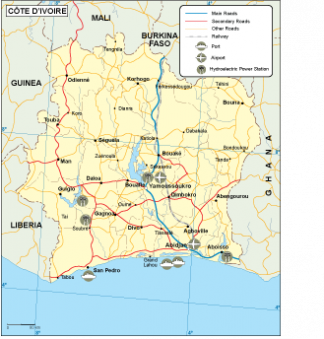 Cote Ivoire transportation map