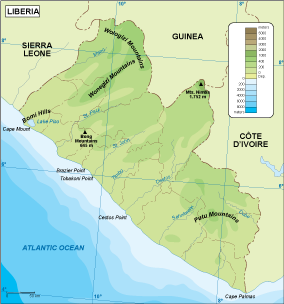 Liberia physical map