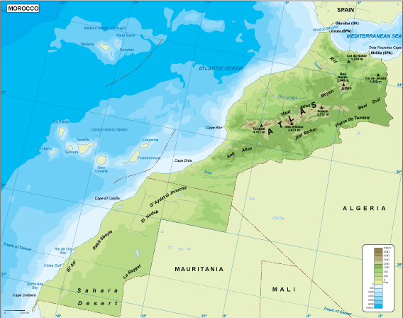Morocco physical map