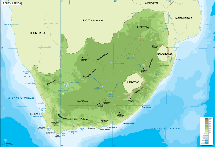 South Africa physical map