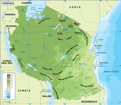 Tanzania physical map