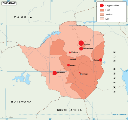Zimbabwe population map