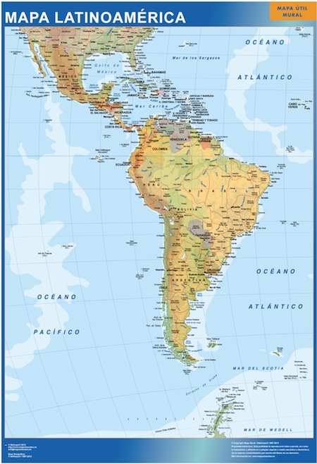 latin america wall map