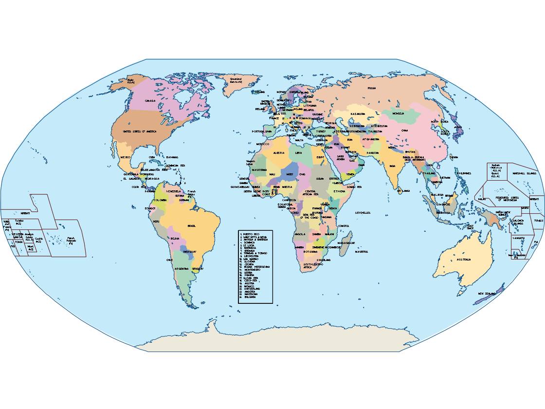 world map with countries for presentation