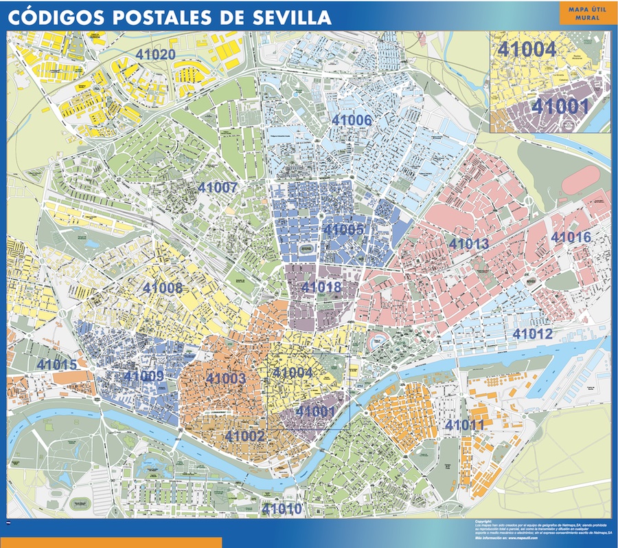 Sevilla Codigos Postales mapa magnetico | Vector World Maps