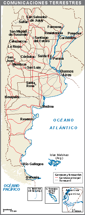 Argentina mapa comunicaciones terrestres