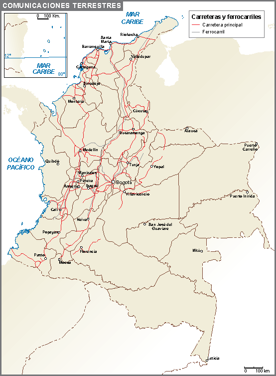 Colombia mapa comunicaciones terrestres