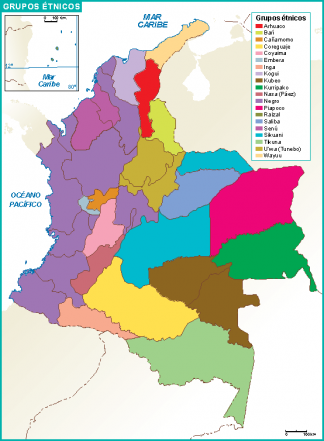 Colombia mapa grupos etnicos