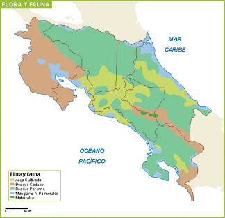 Costa Rica mapa flora fauna