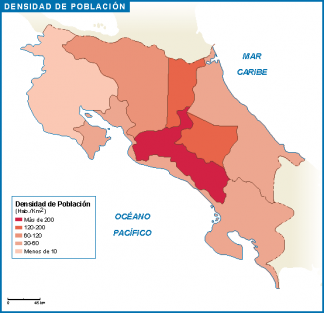 Costa Rica mapa poblacion