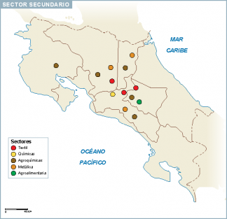 Costa Rica mapa sector secundario