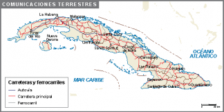 Cuba mapa comunicaciones terrestres