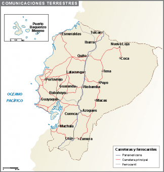 Ecuador mapa comunicaciones terrestres